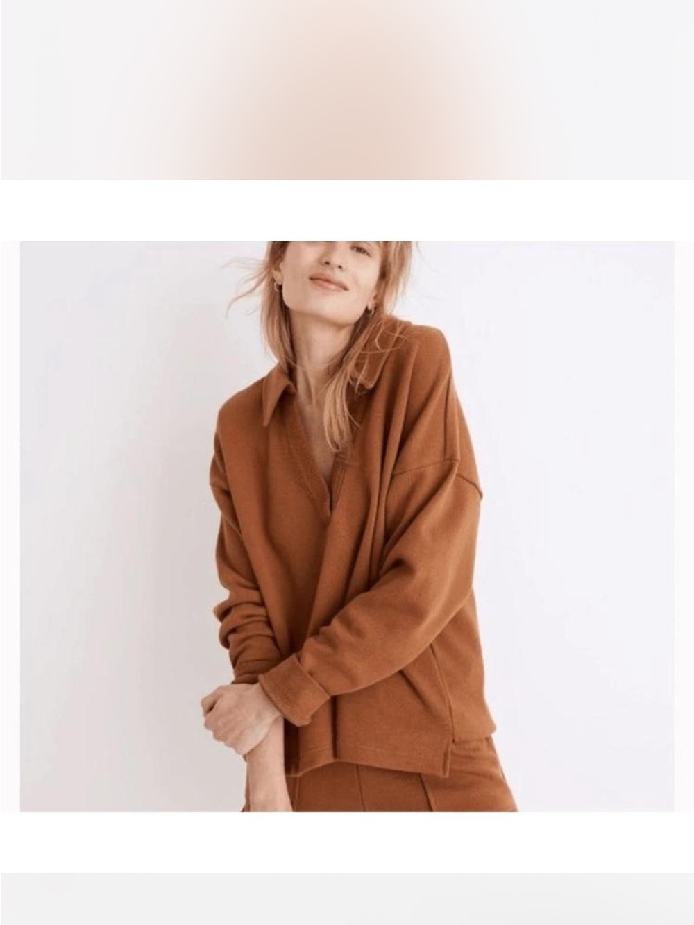Madewell Brown Cotton Hemp Oversized Polo Sweatshirt sz L